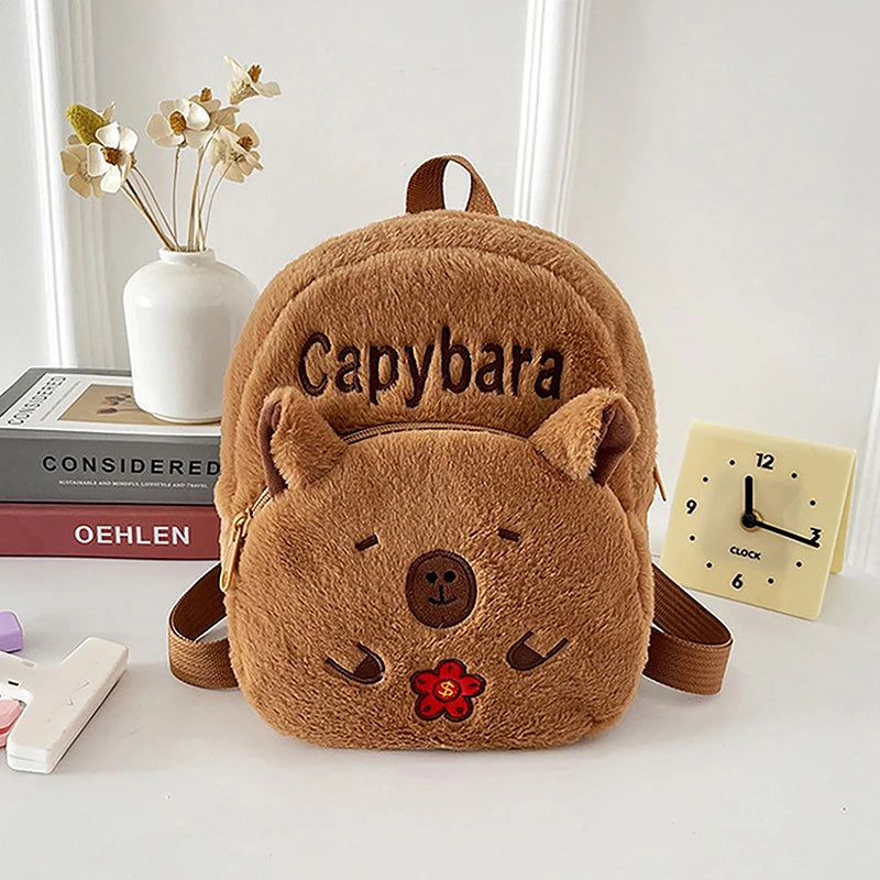 New Capybara Cartoon Animal Doll Plush Backpacks; Cute Portable Bag for Girls.