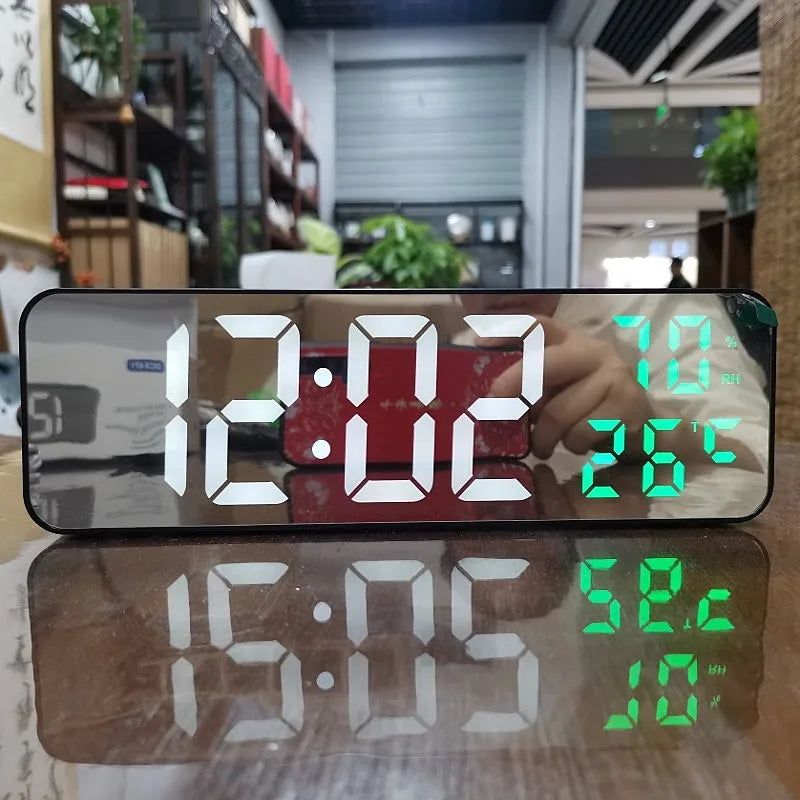 9 Inch Large Digital Wall Clock Temperature Humidity Night Mode Snooze 12/24H USB Plug-in Version Electronic LED Alarm Clock