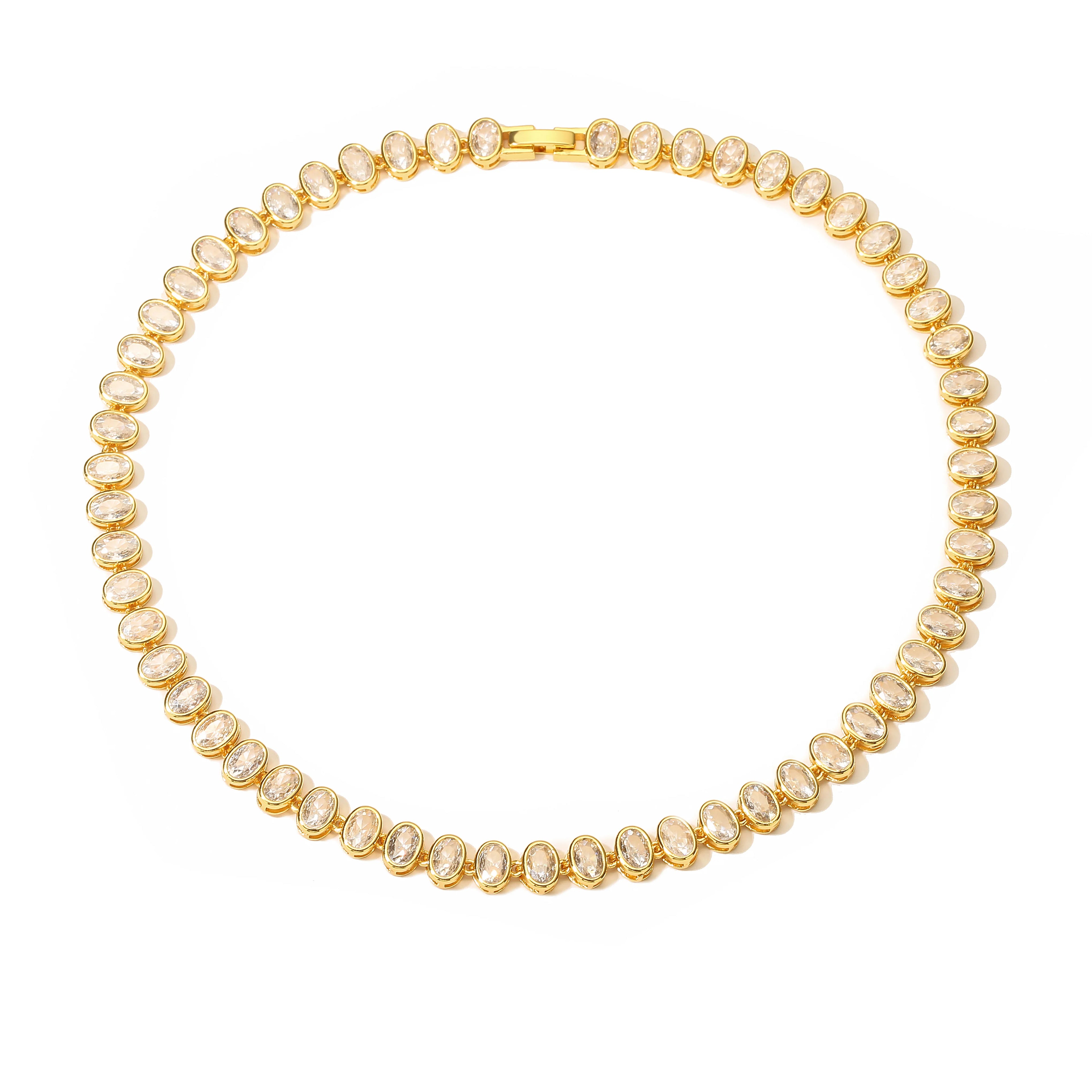 HECHENG,Oval Sparkling CZ Charm Bracelets Necklace for Women 18K Gold Plated Tennis Cubic Zircon Bohemia Beach Jewelry Set