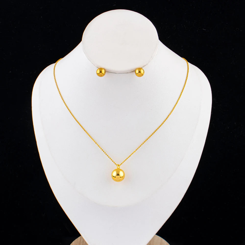 Italian  Gold Color Jewelry Set for Women Small Design Earrings and Necklace 2Pcs Set for Party Daily Wear Girls Gifts Jewelry
