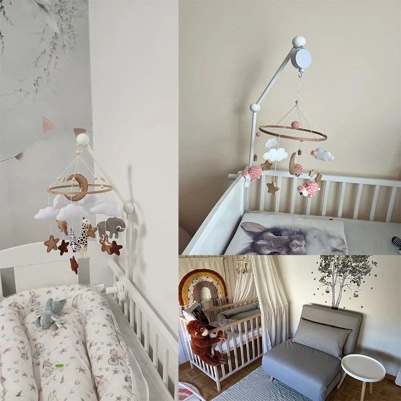Baby Crib Cartoon Bear Mobile Rattle Toy January To December Hanging Bed Bell Newborn Soothing Toy Moving Musical Toy Baby Gift