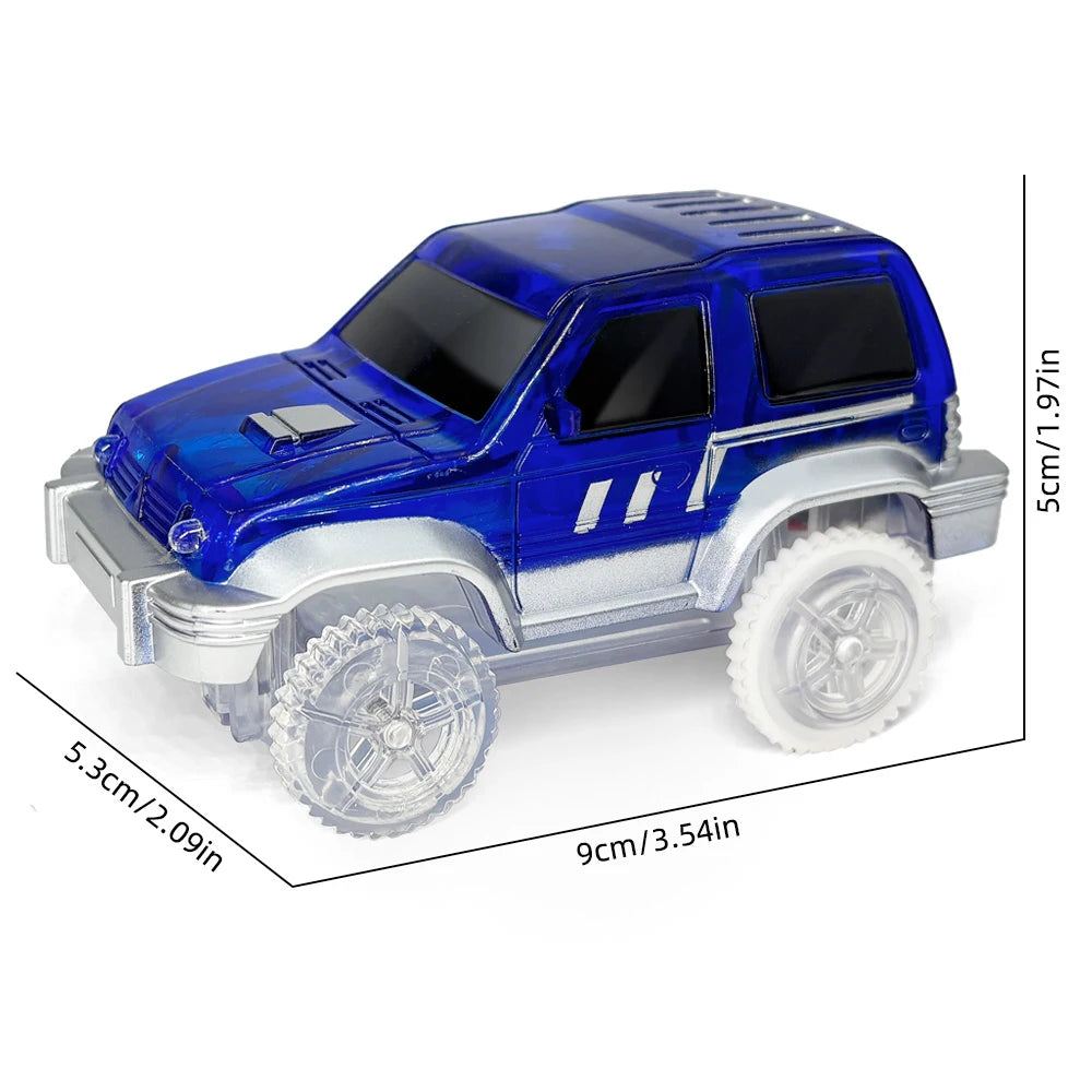 Track Car Special Magnetic Building blocks Tiles Accessories, Electric Glowing Vehicle Set with Jeep Police Car Children's Toys