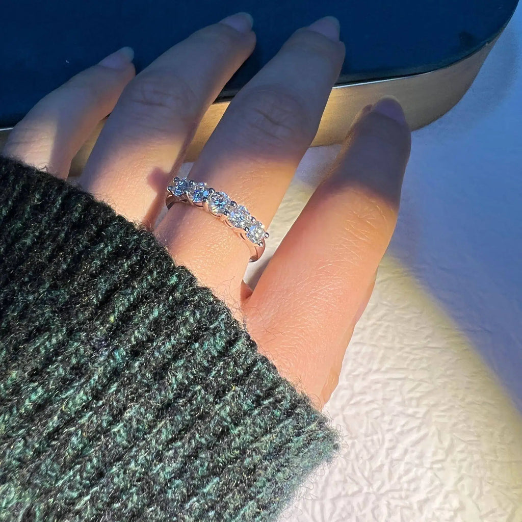 TY White Gold D Color 4mm Moissanite Ring For Women 925 Silver 1.5CT Stone Match Dia Wedding Band Bride S Sterling Sier