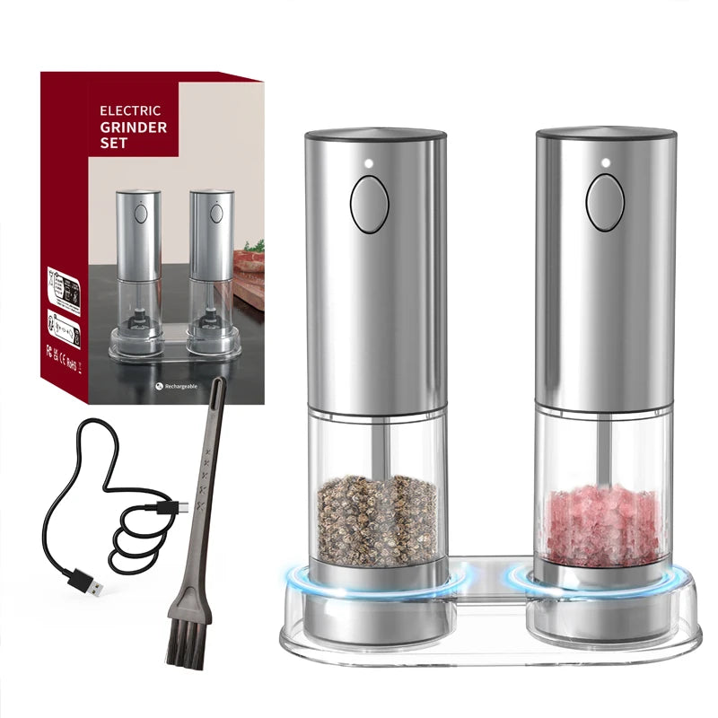 1/2Pcs Electric Salt and Pepper Grinders Set Capacity 190ML USB Rechargeable Base Adjustable Coarseness Spice Mill Kitchen Tools