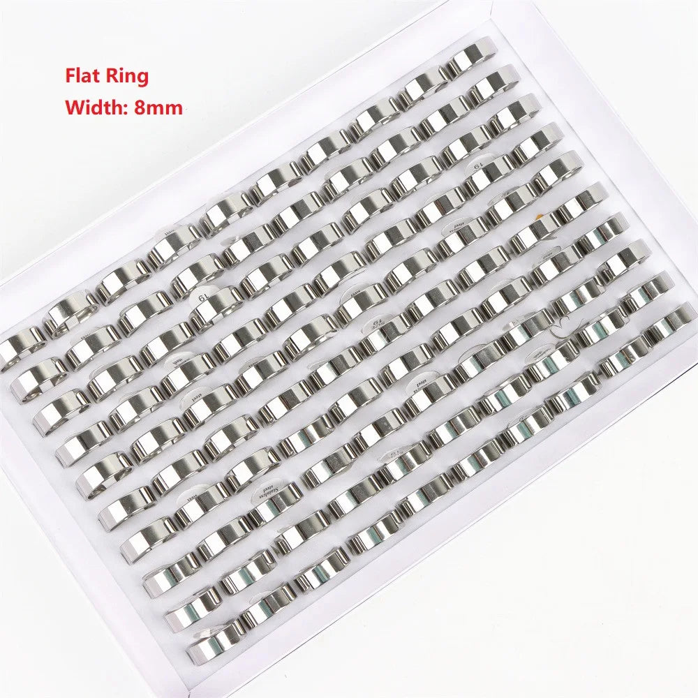 100Pcs/lot Fashion Smooth Stainless Steel Rings For Women Men Width 2-8mm Simple Lovers Jewelry Party