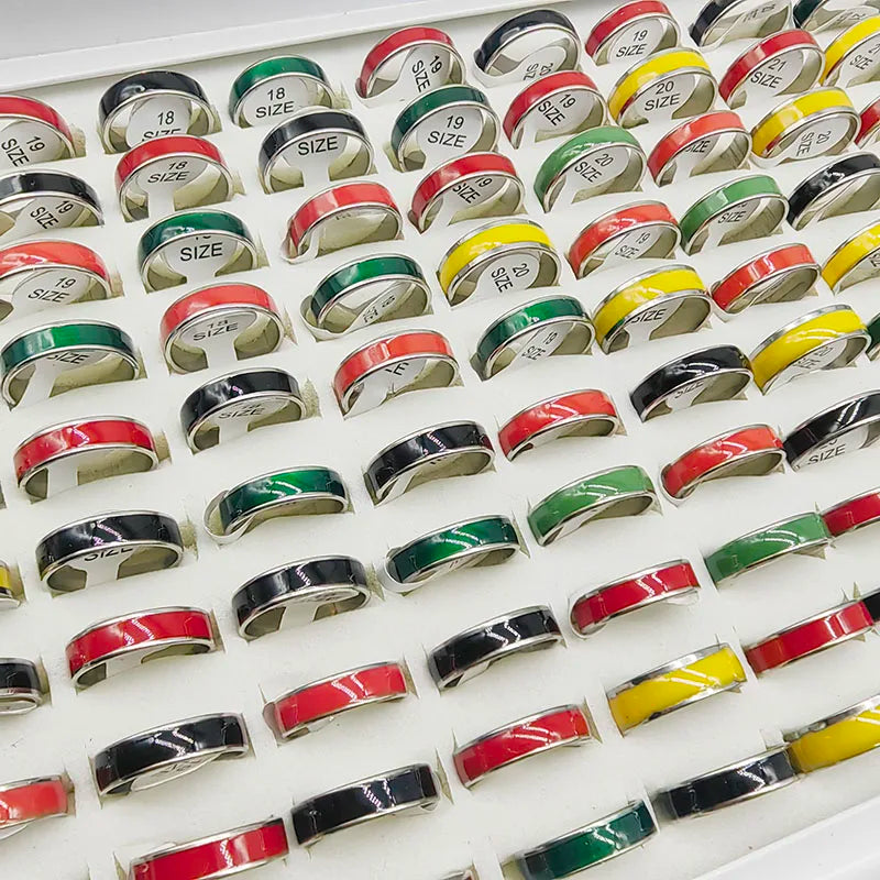 20Pcs/Lot Fashion Multicolor Stripe Stainless Steel Rings For Women Men Jewelry Accessories Party Gifts Mix style