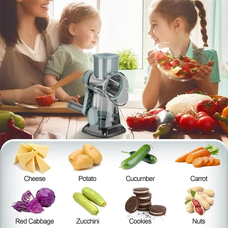 2026 New 3-in-1 Rotary Cheese Grater Multifunctional Manual Veg Slicer Nut Grinder Kitchen Essential Tool