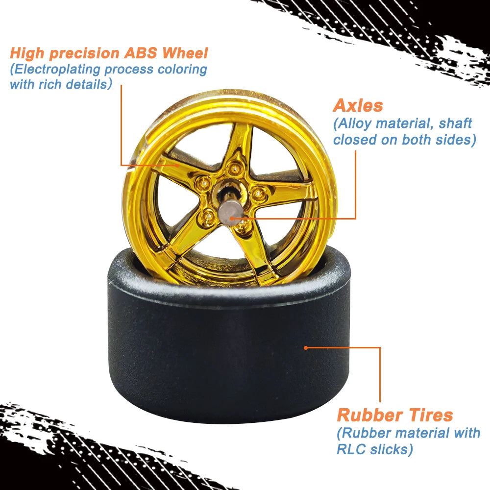 1/64 RLC Premium Wheels with Slick Tires for RLC Muscle Car Advan GT Model Car Refitting Parts D:11mm+13mm (1 Set)