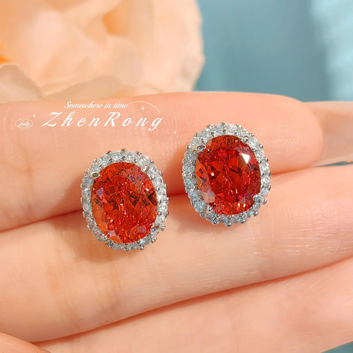 Foydjew Luxury Oval Ice Flower Cut Purple/Orange Cubic Zirconia Pendant Necklaces Earrings Rings Wedding Jewelry Sets For Women