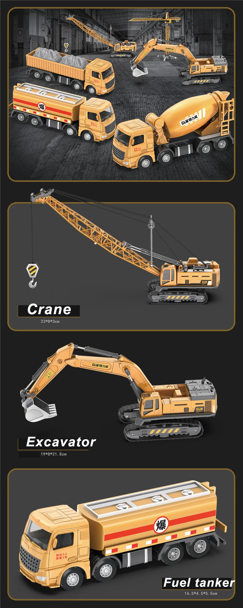 Engineering Diecast Crane Bulldozer Excavator Vehicle Construction Alloy+Plastic Tractor Inertial Model Toys for Children Boys