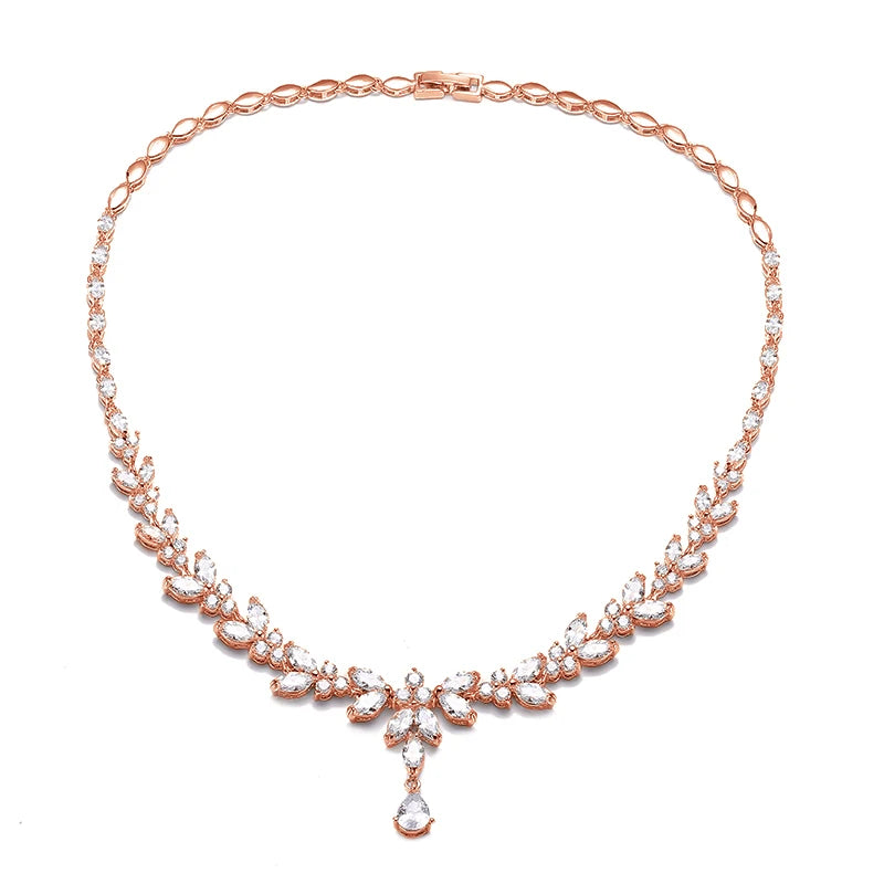 ZAKOL Luxury Brilliant Zirconia Leaf Necklace Earrings Rings Bracelets Set for Women CZ Drop Bridal Wedding Jewelry Sets New