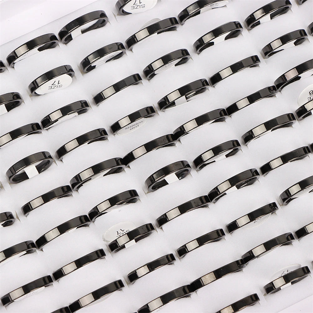 100Pcs/lot Fashion Smooth Stainless Steel Rings For Women Men Width 2-8mm Simple Lovers Jewelry Party