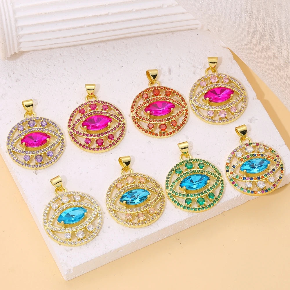 Juya Handmade 18K Real Gold Plated Opal Shell Round Turkish Greek Evil Eye Charms For DIY Luxury Talisman Pendant Jewelry Making