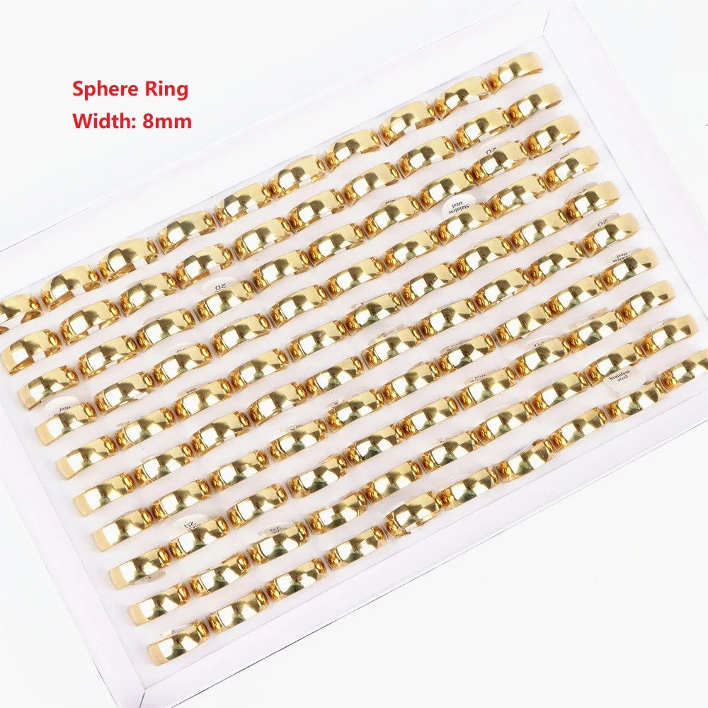 100Pcs/lot Fashion Smooth Stainless Steel Rings For Women Men Width 2-8mm Simple Lovers Jewelry Party
