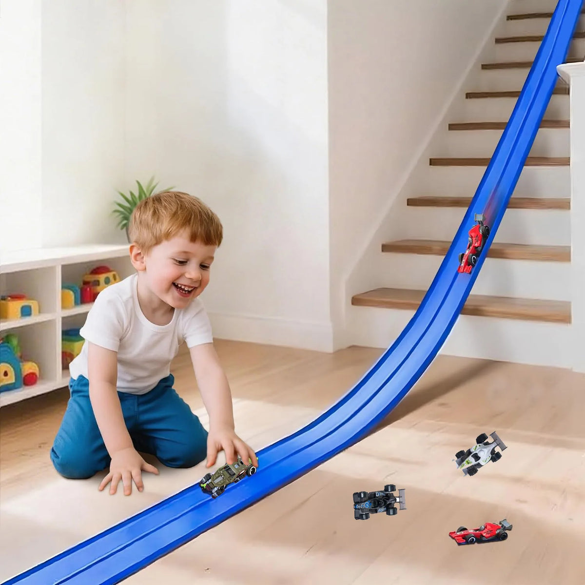 DIY Assembled Soft Track Car with Inertia Return for Kids Rolls Up Portable DIY Racetrack Birthday Gifts for Children