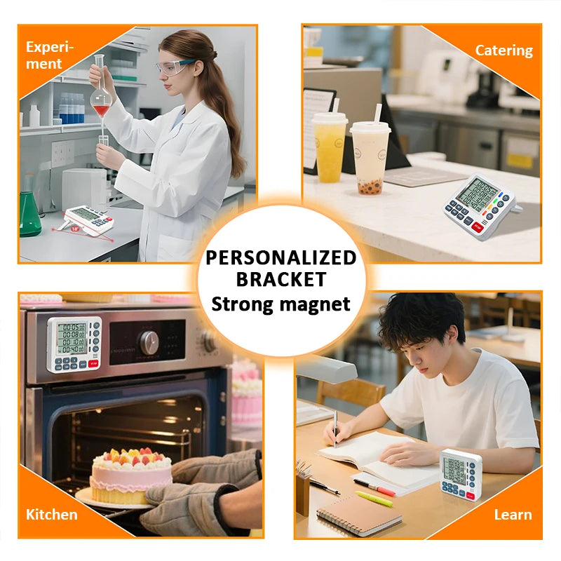 4 Channels Digital Timer Timing Kitchen Timer Learning/Catering Use LCD Display Mute Flashing Timer with Magnetic Back Stand