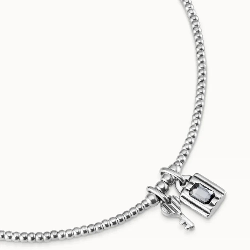 Summer New Grey Crystal Padlock Key Pendant, Silver Bead Necklace, Women's Accessories, Party Gifts for Friends