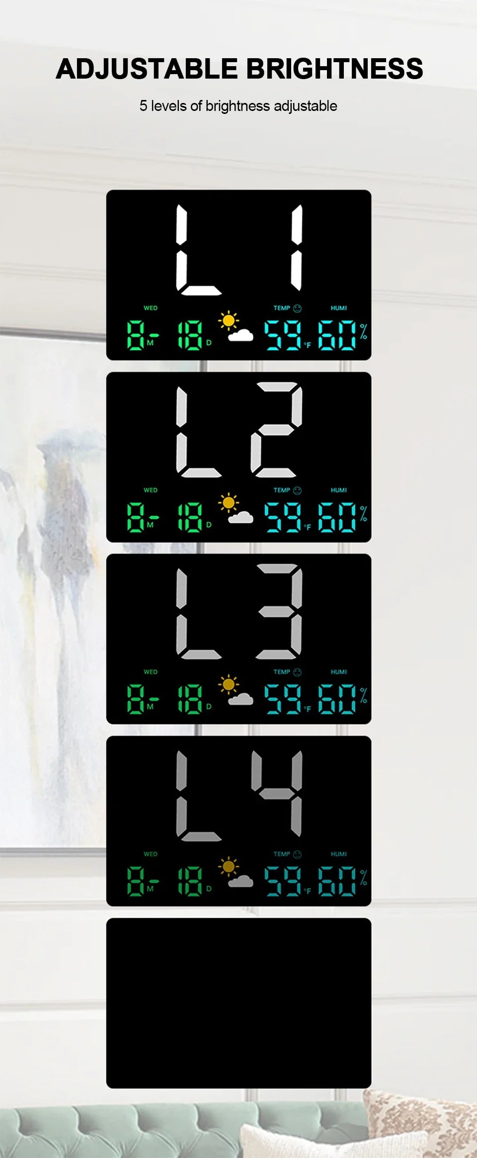 High-Definition Large-Screen Wall Clock Temperature and Humidity Display Weather Clock Multi-Function Color Digital Alarm Clock