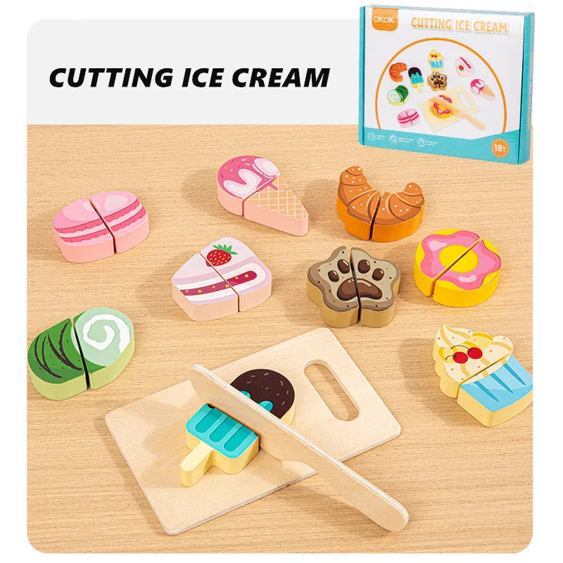 1pc Wooden Kitchen Pretend Play Food Cutting Toy with Storage Bag Suitable for Children 18 Months and Up