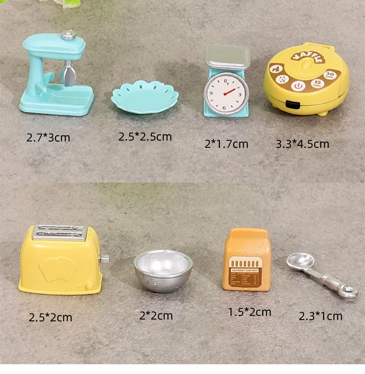 DIY Forest Family 1/12 Kitchen Furniture Bathroom Bedroom Bakeware Sets Miniature Model Dollhouse Accessories Refrigerator Gift