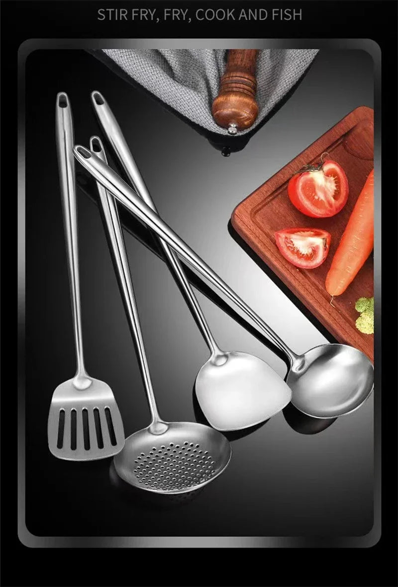 Food Stainless Steel Wok Spatula Metal kitchen utensils Slotted Turner Spoon Ladle Cooking Tools Utensil Set Kitchen Accessories