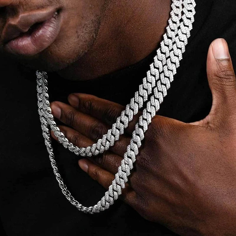 13/14/20MM HipHop Iced Out Chain Cuban Link Chain Necklace For Men Gold Silver Color Rhinestone Pave Men's Birthday Jewelry Gift