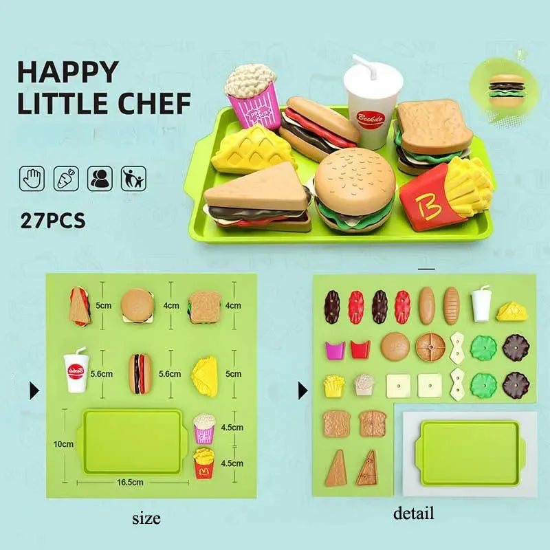 Kids Mini Kitchen Toy Detachable Snack Hamburger Cookie Miniature Accessories Plastic Pretend Toy Play House Food Sets Gift Boys