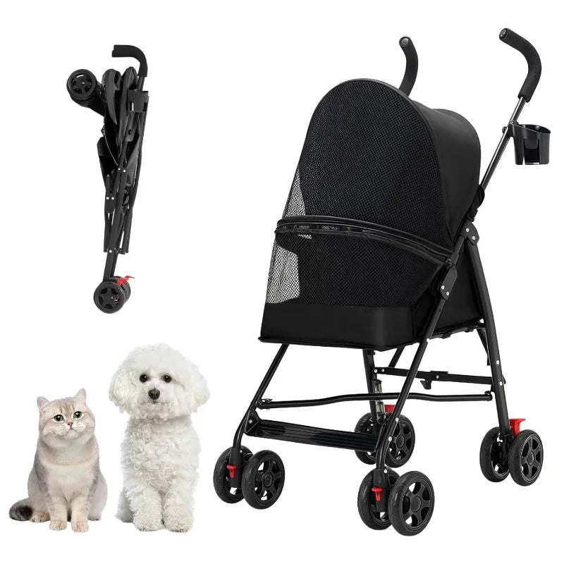 Cool Mesh Pet Stroller for Small Dogs and Cats Lightweight Suitable for All Road with Removable Liner Safety Tether Easyto Store