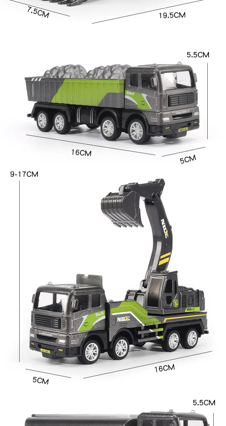 1/50 Diecast Alloy Inertia Engineering Vehicle Model Excavator Crane Forklift Road Roller Collectible Toy Gifts For Boys Kids