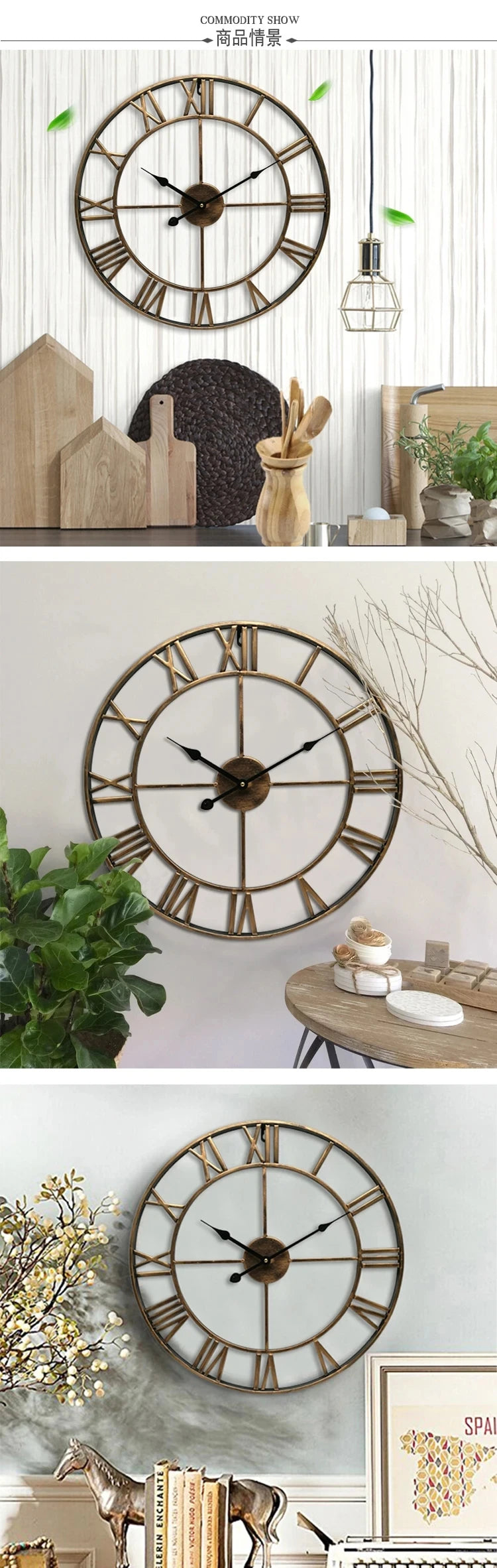 3D Roman Numerals Clock Iron Art Wall Hanging Clock Time Display Metal Silent Clock Room Arrangement Wall Ornament Home Decor