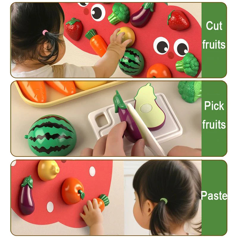 Baby Felt Board Pretend Play KitchenToy Fence/Wall Sticker Simulation Fruits Vegetables Pick Game Fine Motor Skills EducatToy