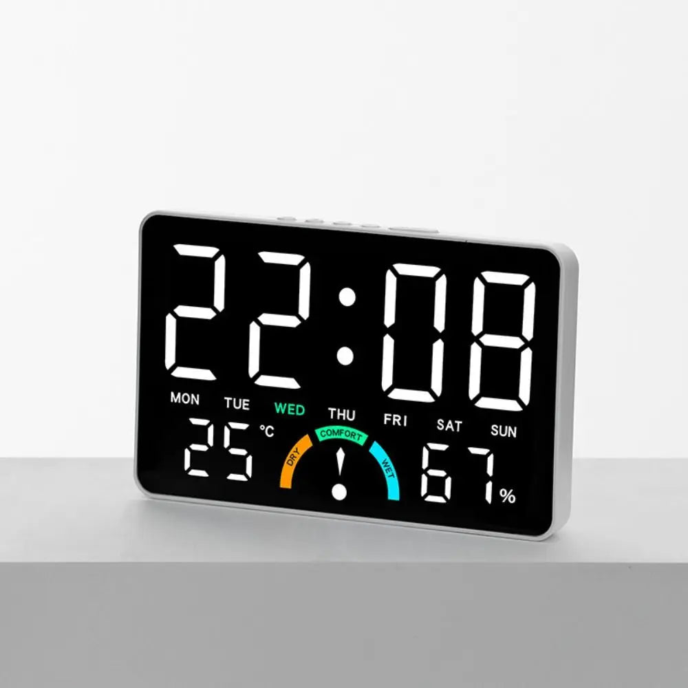 Wall-mounted Electronic Wall Clock Multi-functional Temperature Digital LED Clocks 12/24H Voice Control Display Table Clock