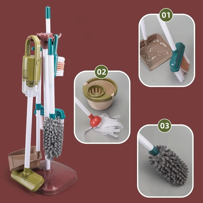 Pretend Play Cleaning Set and Sanitation Simulation Broom Vacuum Cleaner Tool Toy for Boys Girls Children's Cleaning Tool Toys