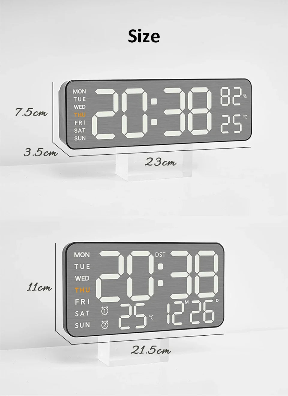 Mirror Brushed Finish Wall Clock Premium Feel Silent Wall Clock Table Alarm Clock Temp Display Bedroom Office Living Room Decor