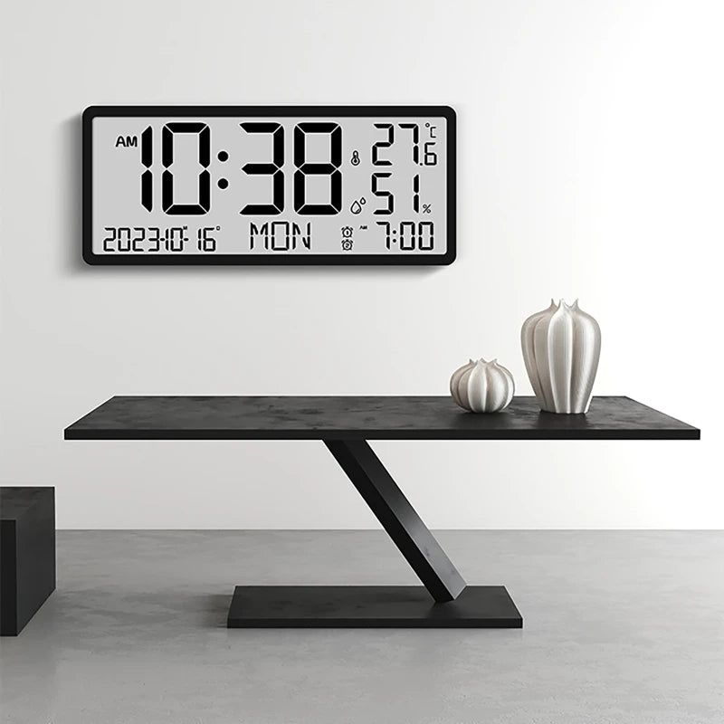 LCD Display Multifunctional Wall Clock Simple Modern Alarm Clock Large Screen Temperature Humidity & Electronic Clock