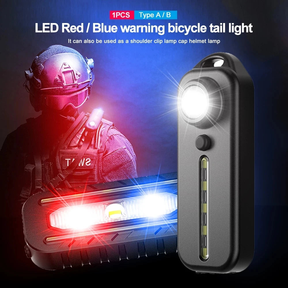 LED Red and Blue Shoulder Light with Clip USB Rechargeable Flashlights Warning Safety Torch Bike Warn LANTERN