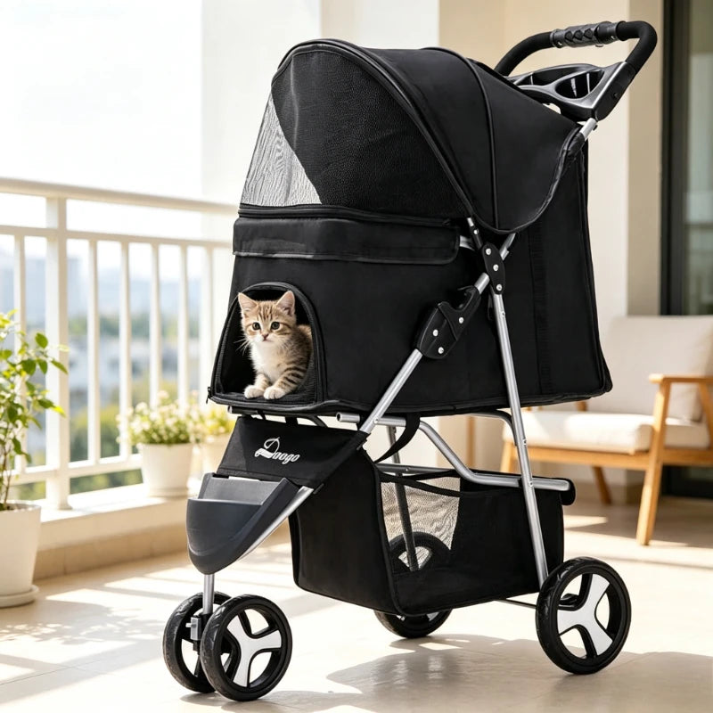 Pet Stroller with Three Wheels, Lightweight and Foldable, Suitable for Home Use, Small Outdoor Pets, and Portable Pet Supplies
