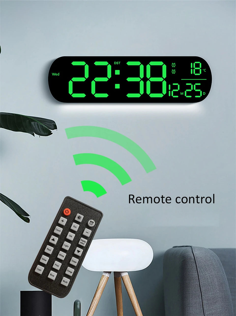 LED Luminous Digital Wall Clock With Remote Control Ambient Lights 14'' Creative RGB Alarm Clock  Date Temp Display  Home Decor