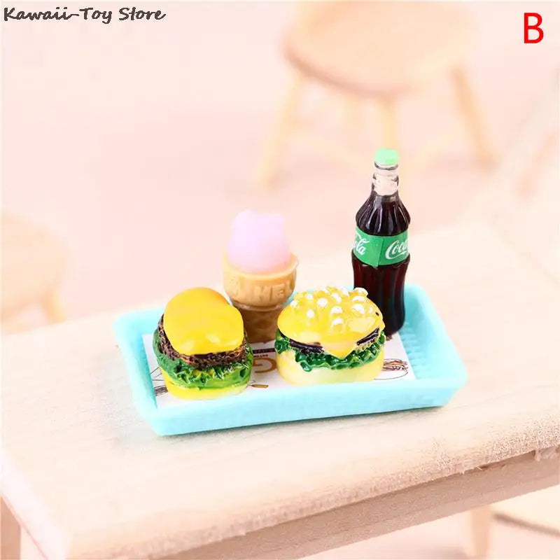 Mini 1/6 Miniature Dollhouse Hamburger Coke Cup Fast Food For Blyth Barbies Doll House Play Kitchen Ice Cream Accessories Toy