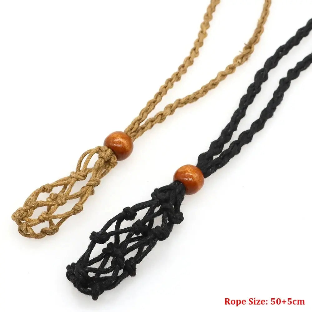 Crystal Cage Necklace Empty Stone Holder Wax Rope Stainless Steel Chain Adjustable Pendant Net Bag Natural Gem Jewelry Accessory
