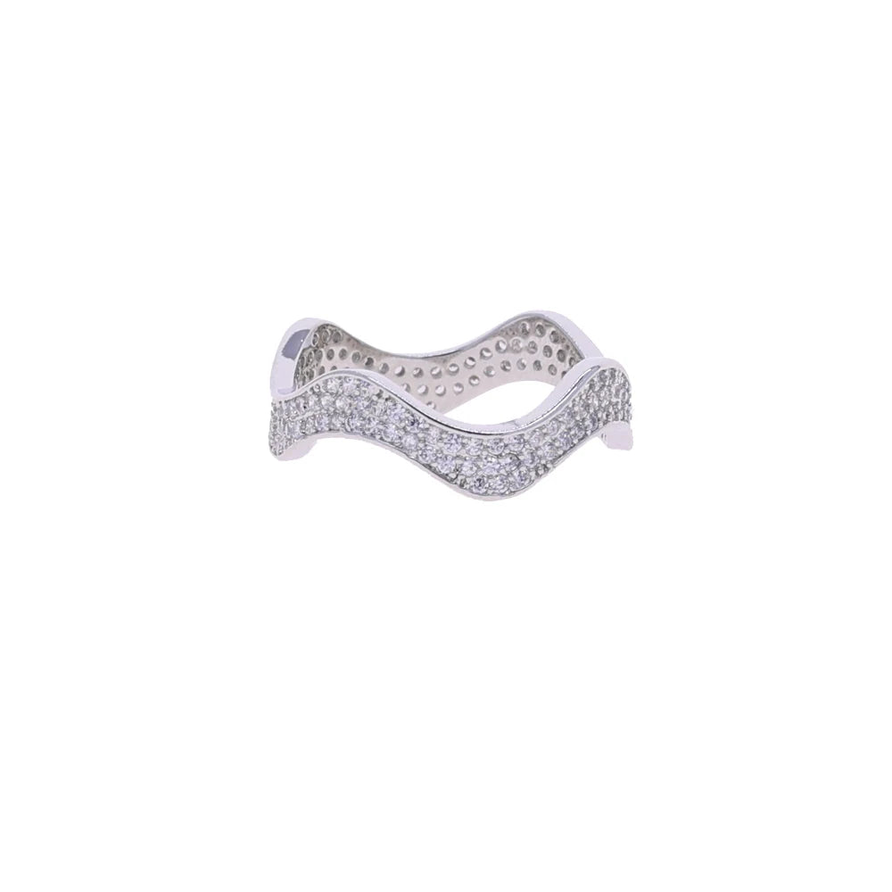 Micro Paved 5A Cubic Zirconia CZ Wide Wave Band Fashion Women Jewelry Sparking Hoop Earring Ring Bangle Necklace Set
