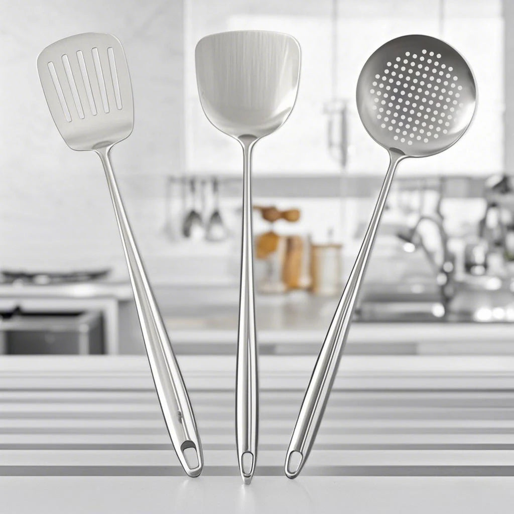 Food Stainless Steel Wok Spatula Metal Kitchen Utensils Slotted Turner Spoon Ladle Utensil Set Kitchen Accessories Cooking Tools