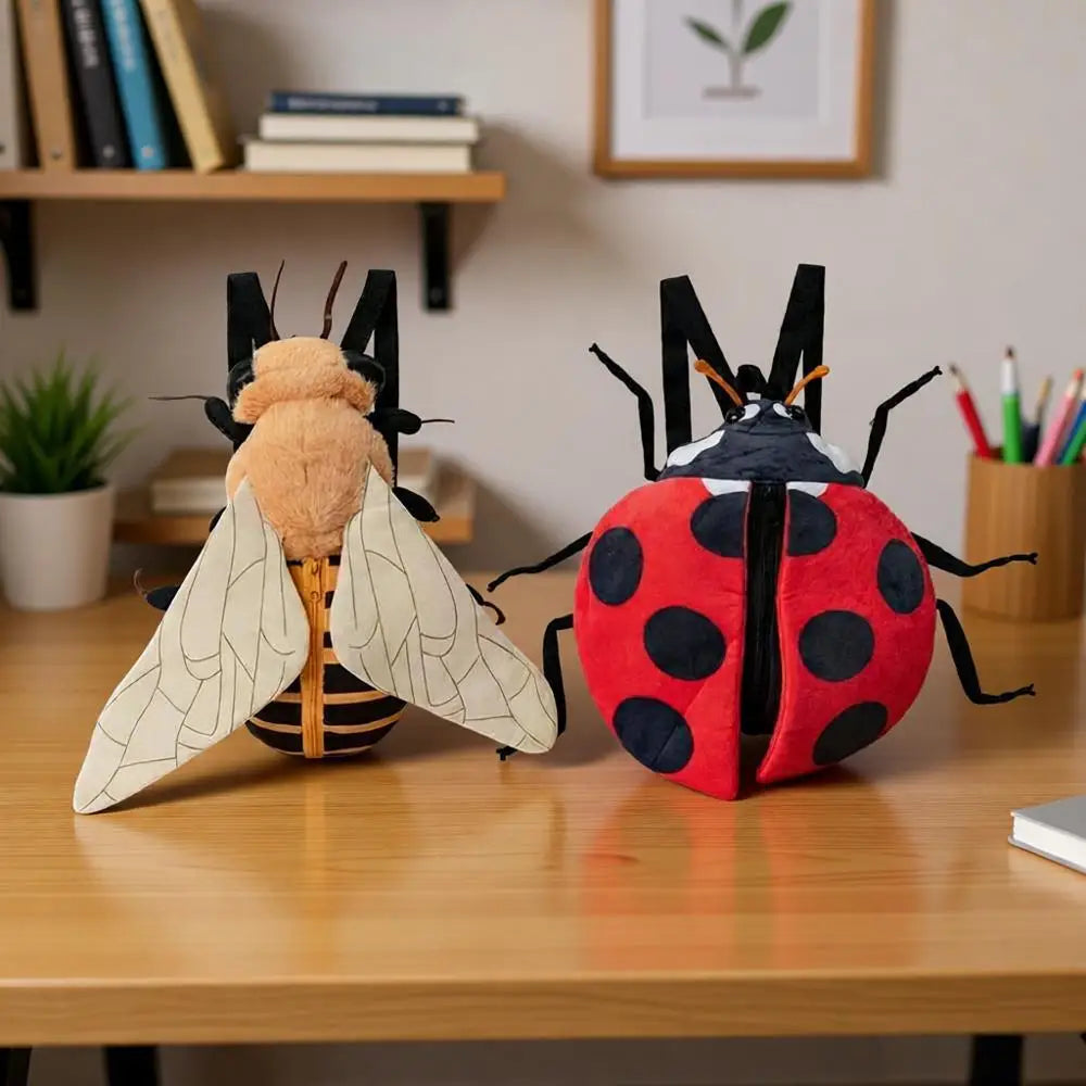 New Bumblebee And Ladybug Plush Backpack Cute Insect Stuffed Animal School Bag Boys Girl Kid Unique Design Holiday Birthday Gift