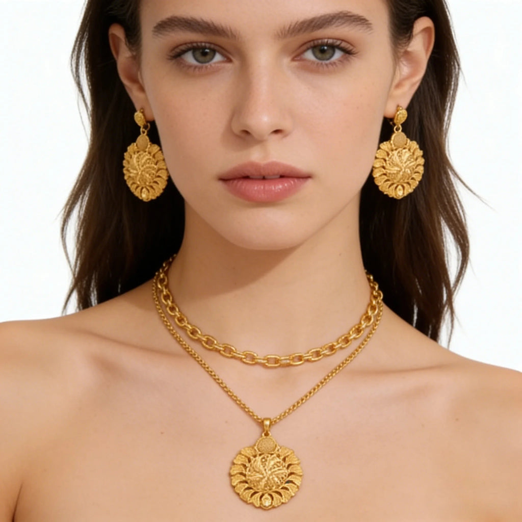 Italian Gold Color Jewelry Set for Women Pendant and Earrings Party Gifts  Plated Necklace Bohemia Jewellery Engagement