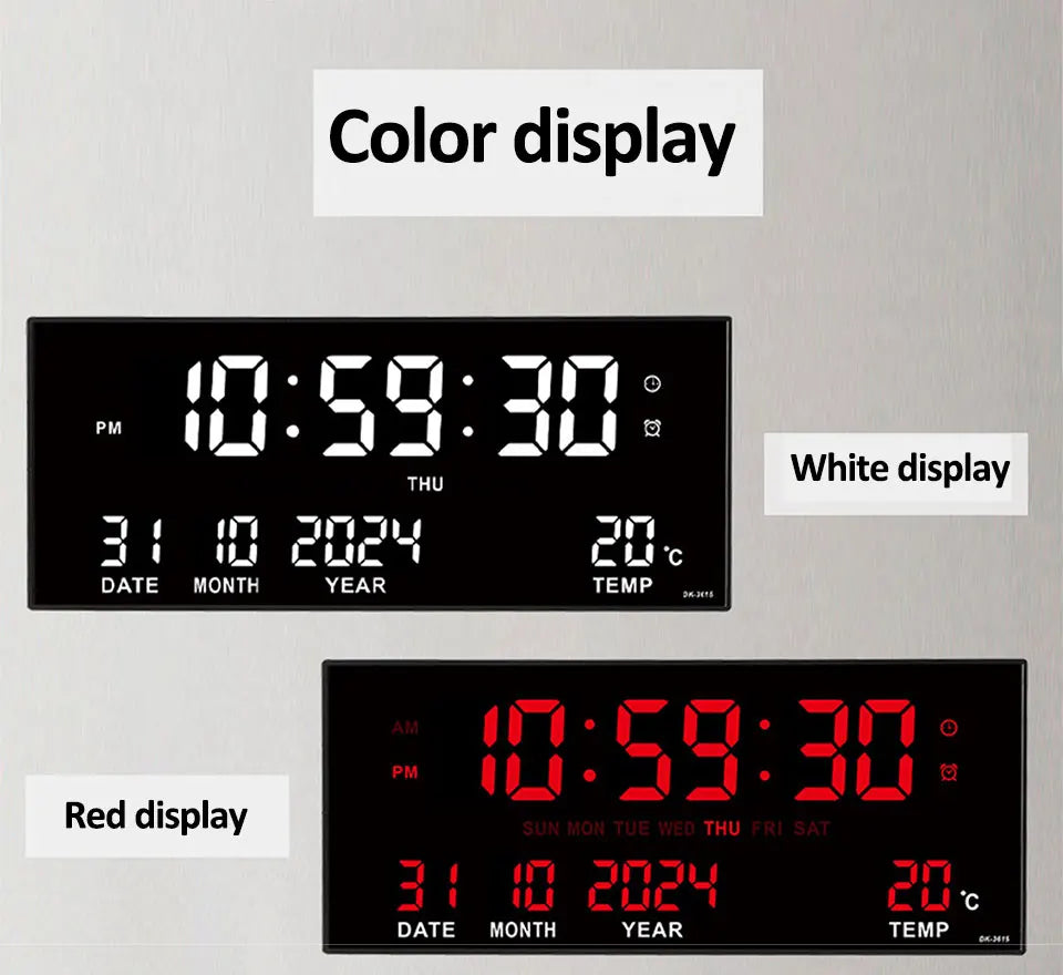 Digital Large Wall Clock Alarm Temperature Date Calendar Display 8 Sets of Alarm Clocks 14'' Electronic LED Clock Plug in Use