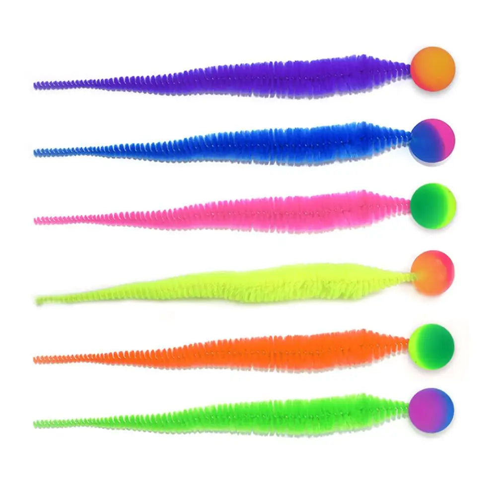 Cat Teaser Colorful Toy Bouncy Ball Fluffy Tail Simulation Kitten Bite Teaser Tool Interactive Cat Elastic Toy Supplies