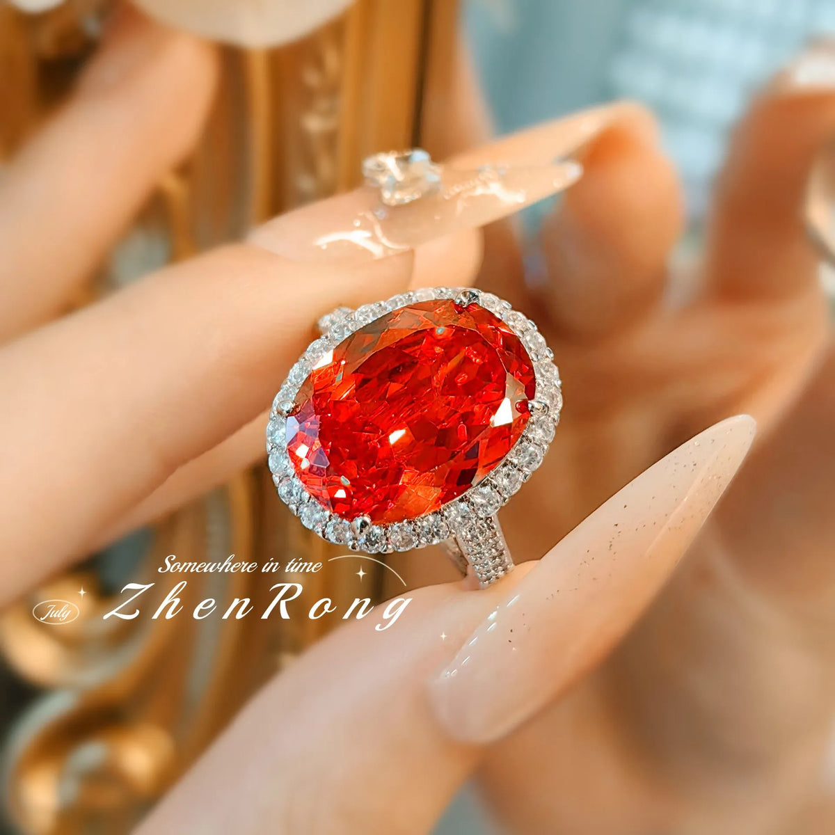Foydjew Luxury Oval Ice Flower Cut Purple/Orange Cubic Zirconia Pendant Necklaces Earrings Rings Wedding Jewelry Sets For Women