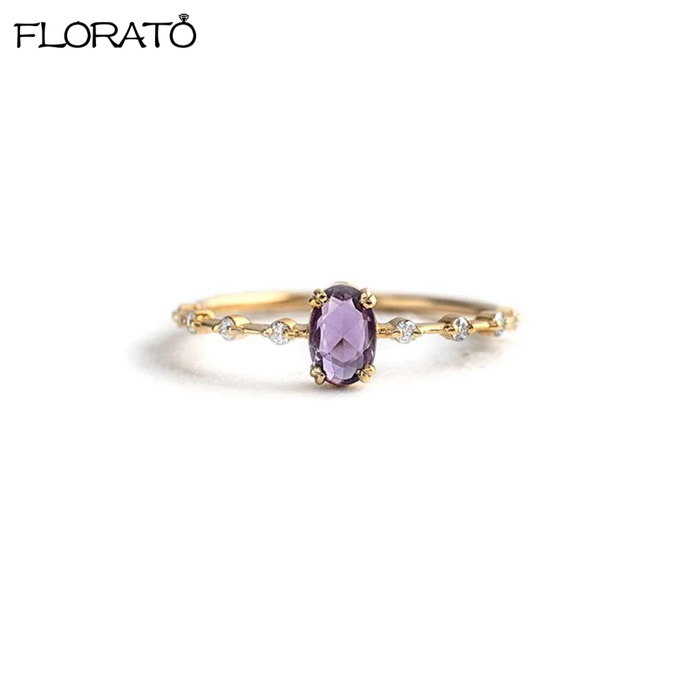 Trendy 18K Gold Plated Engagement Ring for Women Luxury Fashion Elegant Purple Crystal Wedding Rings Party Jewelry Gifts