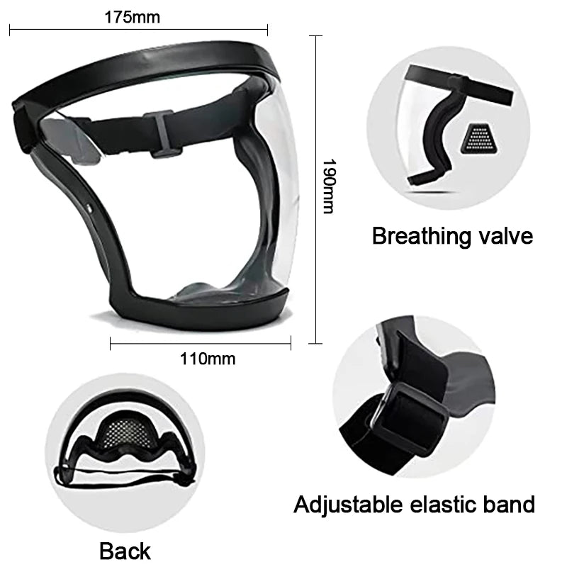 Transparent Full Face Protector Shield Reusable Kitchen Splash Protection Mask Anti-fog Windproof Dustproof Mask With Filters