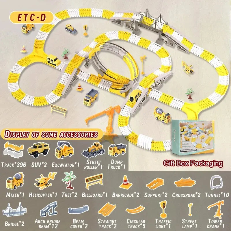 DIY Building Block Track Splicing Puzzle Toy, Electric Track Toy Engineering Minin Car Set Puzzle Kids Toys Track Car Train Toys